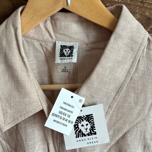 Anne Klein Casual Linen Button-Down Dress in Light Beige